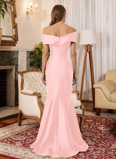 Trumpet Mermaid Off-The-Shoulder Sleeveless Sweep Train Satin Mother Of The Bride Dresses With Cascading Ruffles Rhinestone