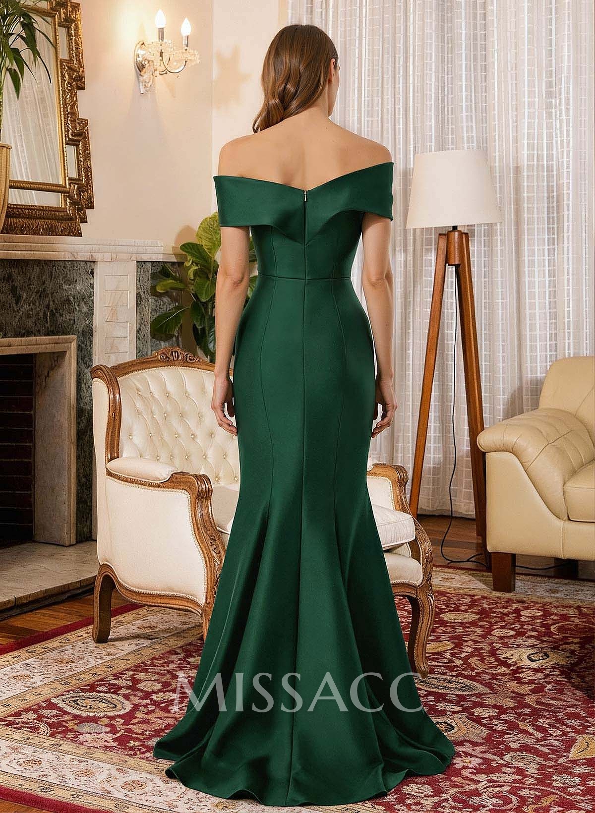 Trumpet Mermaid Off-The-Shoulder Sleeveless Sweep Train Satin Mother Of The Bride Dresses With Cascading Ruffles Rhinestone