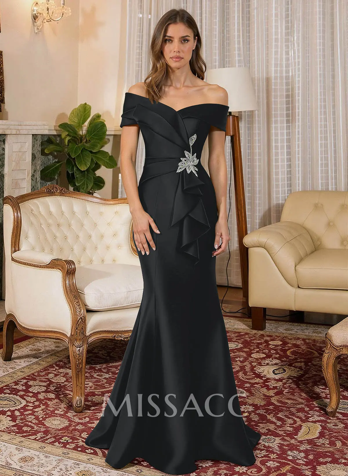 Trumpet Mermaid Off-The-Shoulder Sleeveless Sweep Train Satin
