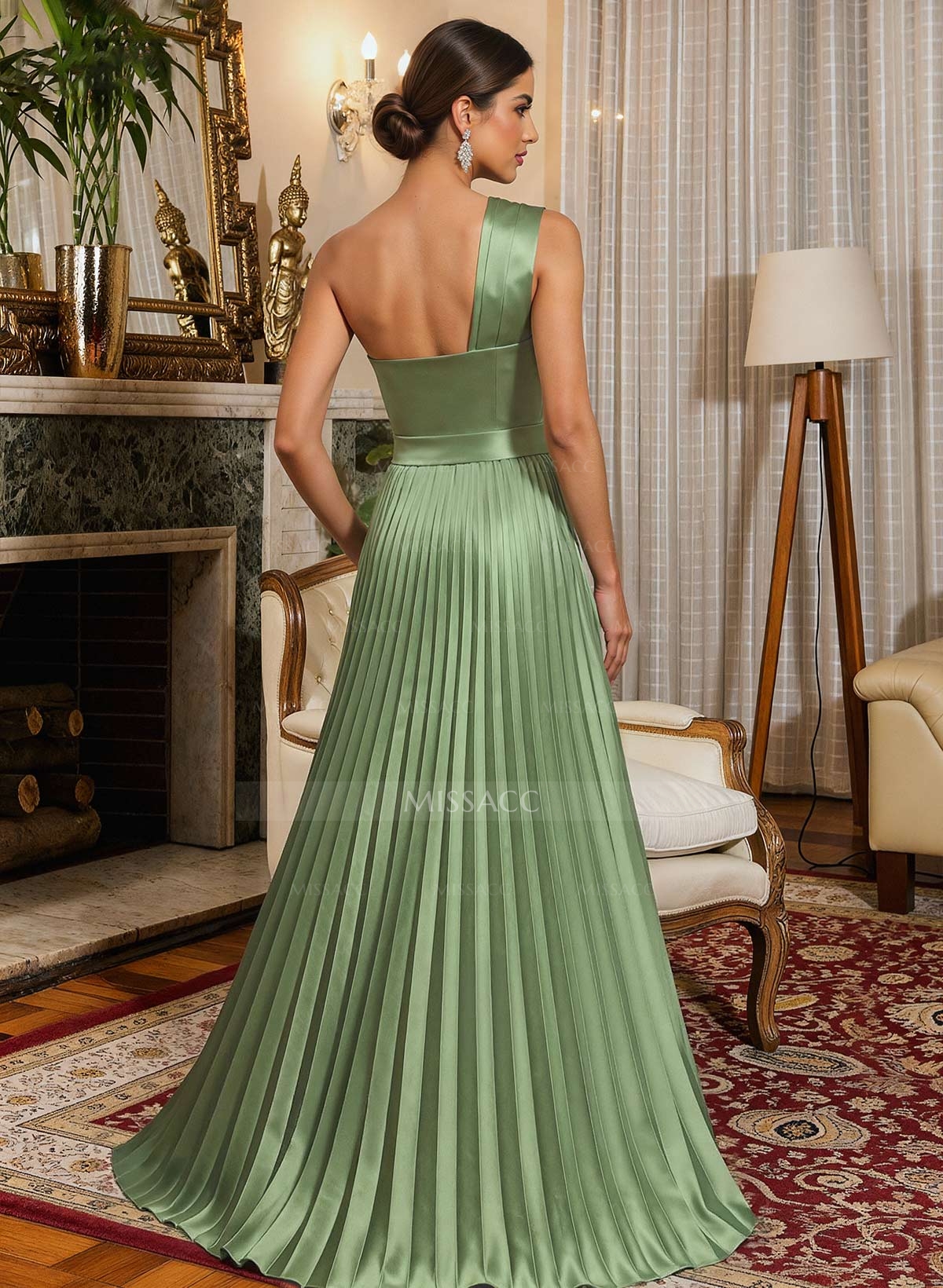 A-Line One-Shoulder Sleeveless Floor-Length Satin Mother Of The Bride Dresses With Ruffle