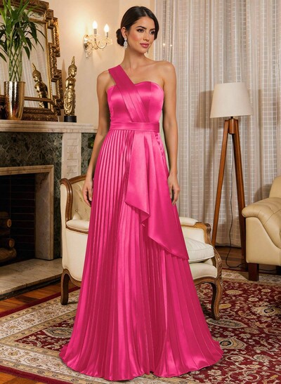 A-Line One-Shoulder Sleeveless Floor-Length Satin Mother Of The Bride Dresses With Ruffle