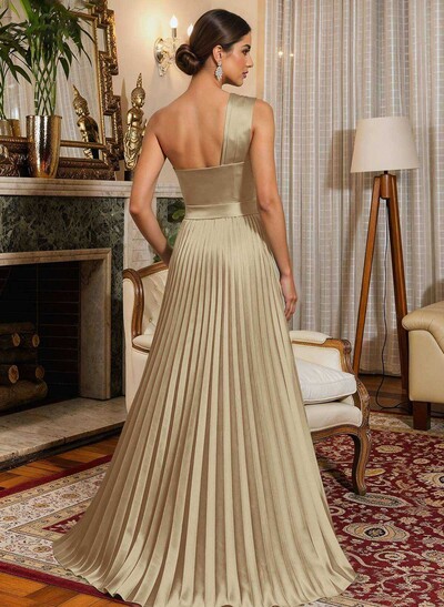 A-Line One-Shoulder Sleeveless Floor-Length Satin Mother Of The Bride Dresses With Ruffle