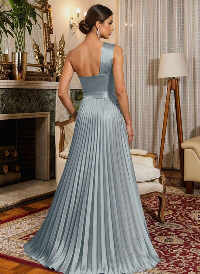 A-Line One-Shoulder Sleeveless Floor-Length Satin Mother Of The Bride Dresses With Ruffle