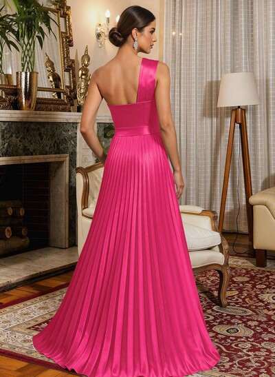 A-Line One-Shoulder Sleeveless Floor-Length Satin Mother Of The Bride Dresses With Ruffle