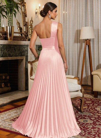 A-Line One-Shoulder Sleeveless Floor-Length Satin Mother Of The Bride Dresses With Ruffle