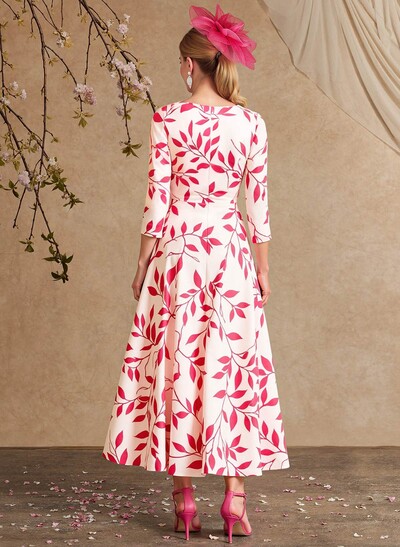 A-Line V-Neck 3/4 Sleeves Ankle-Length Satin Mother Of The Bride Dresses