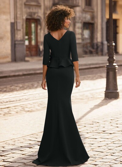 Trumpet/Mermaid 3/4 Sleeves Floor-Length Elastic Satin Mother Of The Bride Dresses With Ruffle/Cascading Ruffles/Flower(s)