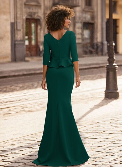 Trumpet/Mermaid 3/4 Sleeves Floor-Length Elastic Satin Mother Of The Bride Dresses With Ruffle/Cascading Ruffles/Flower(s)