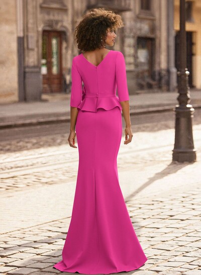 Trumpet/Mermaid 3/4 Sleeves Floor-Length Elastic Satin Mother Of The Bride Dresses With Ruffle/Cascading Ruffles/Flower(s)