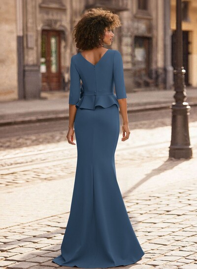 Trumpet/Mermaid 3/4 Sleeves Floor-Length Elastic Satin Mother Of The Bride Dresses With Ruffle/Cascading Ruffles/Flower(s)