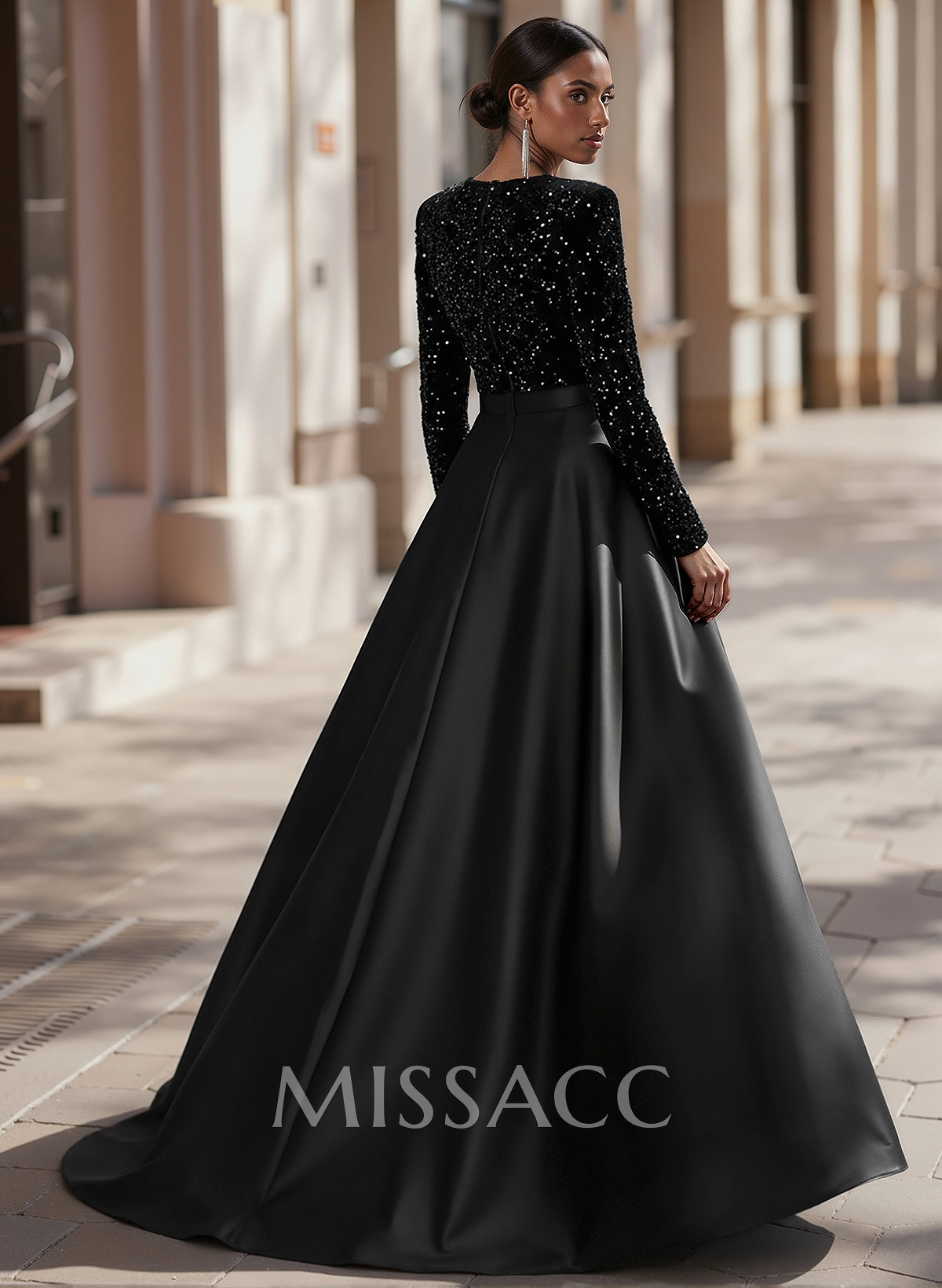 Jumpsuit/Pantsuit Plunge Neck Long Sleeves Detachable Satin/Velvet Sequin Mother Of The Bride Dresses With Sequins