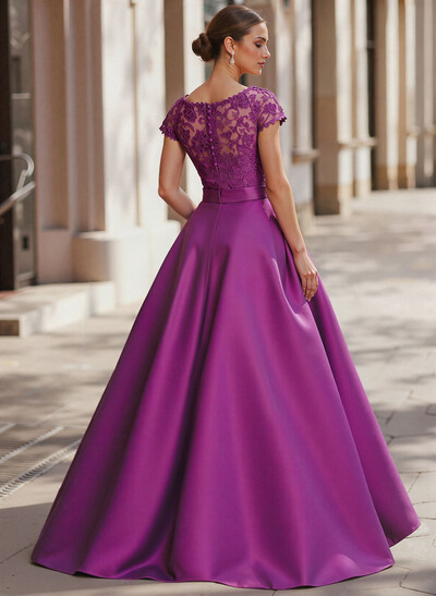 Jumpsuit/Pantsuit Scoop Neck Short Sleeves Detachable Lace/Satin Mother Of The Bride Dresses With Rhinestone/Sash