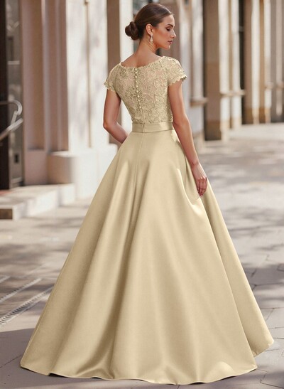 Jumpsuit/Pantsuit Scoop Neck Short Sleeves Detachable Lace/Satin Mother Of The Bride Dresses With Rhinestone/Sash