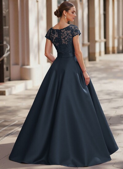 Jumpsuit/Pantsuit Scoop Neck Short Sleeves Detachable Lace/Satin Mother Of The Bride Dresses With Rhinestone/Sash