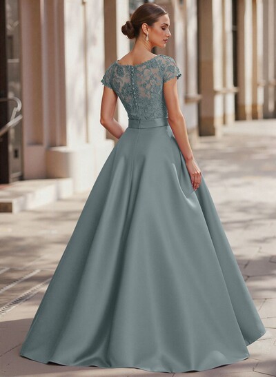 Jumpsuit/Pantsuit Scoop Neck Short Sleeves Detachable Lace/Satin Mother Of The Bride Dresses With Rhinestone/Sash