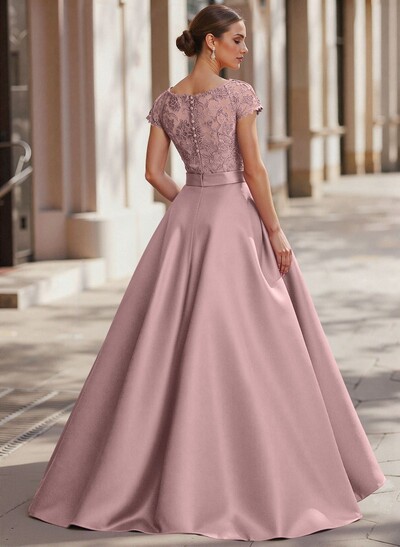 Jumpsuit/Pantsuit Scoop Neck Short Sleeves Detachable Lace/Satin Mother Of The Bride Dresses With Rhinestone/Sash