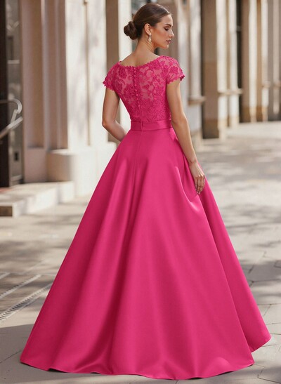 Jumpsuit/Pantsuit Scoop Neck Short Sleeves Detachable Lace/Satin Mother Of The Bride Dresses With Rhinestone/Sash