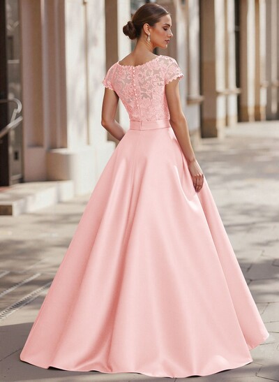 Jumpsuit/Pantsuit Scoop Neck Short Sleeves Detachable Lace/Satin Mother Of The Bride Dresses With Rhinestone/Sash