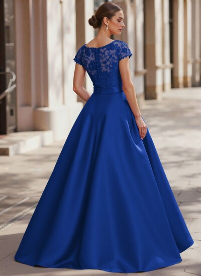 Jumpsuit/Pantsuit Scoop Neck Short Sleeves Detachable Lace/Satin Mother Of The Bride Dresses With Rhinestone/Sash