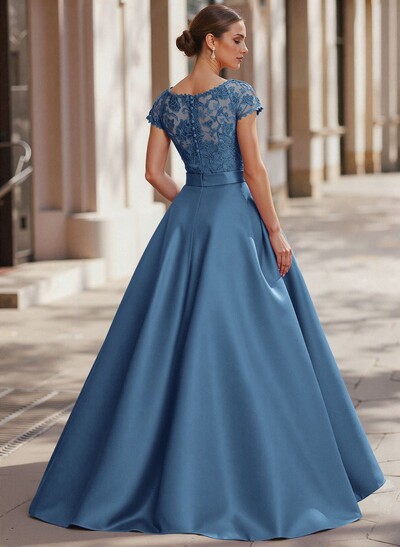 Jumpsuit/Pantsuit Scoop Neck Short Sleeves Detachable Lace/Satin Mother Of The Bride Dresses With Rhinestone/Sash