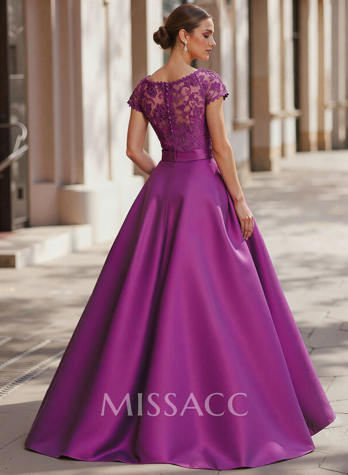 Jumpsuit/Pantsuit Scoop Neck Short Sleeves Detachable Lace/Satin Mother Of The Bride Dresses With Rhinestone/Sash