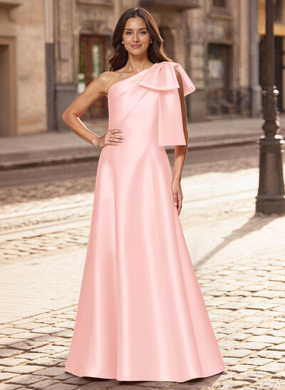 A-Line One-Shoulder Sleeveless Floor-Length Satin Mother Of The Bride Dresses With Bow(s)