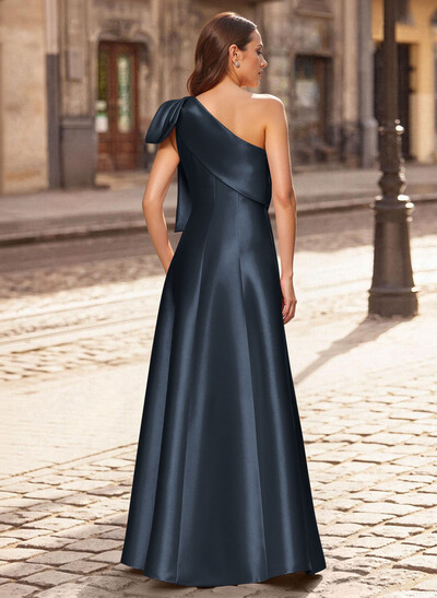 A-Line One-Shoulder Sleeveless Floor-Length Satin Mother Of The Bride Dresses With Bow(s)