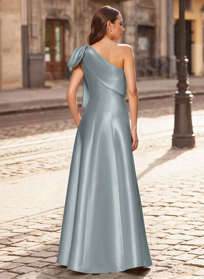 A-Line One-Shoulder Sleeveless Floor-Length Satin Mother Of The Bride Dresses With Bow(s)