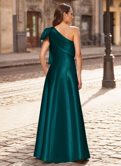 A-Line One-Shoulder Sleeveless Floor-Length Satin Mother Of The Bride Dresses With Bow(s)
