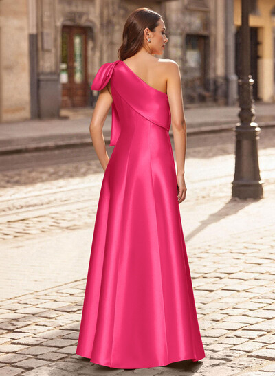 A-Line One-Shoulder Sleeveless Floor-Length Satin Mother Of The Bride Dresses With Bow(s)