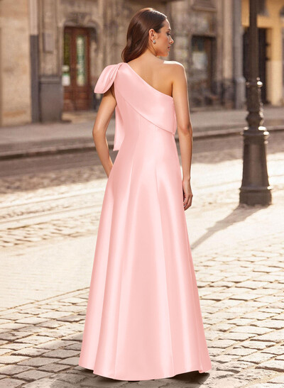 A-Line One-Shoulder Sleeveless Floor-Length Satin Mother Of The Bride Dresses With Bow(s)