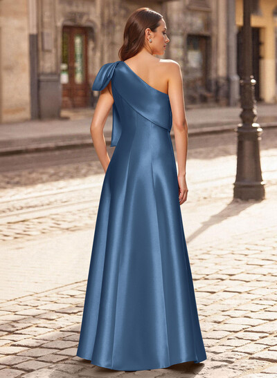 A-Line One-Shoulder Sleeveless Floor-Length Satin Mother Of The Bride Dresses With Bow(s)