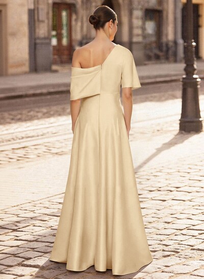 A-Line Asymmetrical 1/2 Sleeves Floor-Length Crepe Satin Mother Of The Bride Dresses