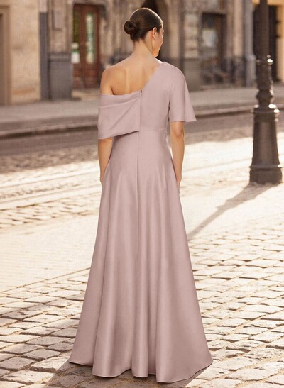 A-Line Asymmetrical 1/2 Sleeves Floor-Length Crepe Satin Mother Of The Bride Dresses