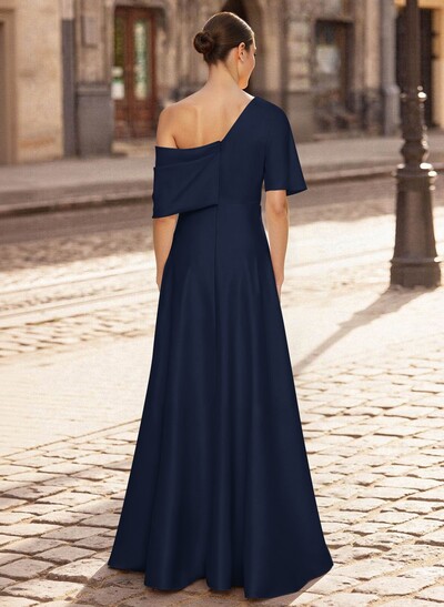 A-Line Asymmetrical 1/2 Sleeves Floor-Length Crepe Satin Mother Of The Bride Dresses
