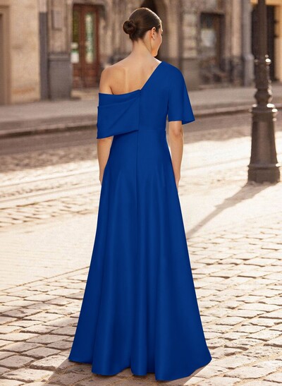 A-Line Asymmetrical 1/2 Sleeves Floor-Length Crepe Satin Mother Of The Bride Dresses