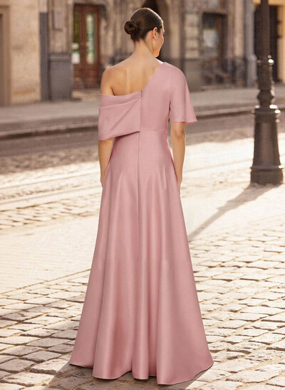 A-Line Asymmetrical 1/2 Sleeves Floor-Length Crepe Satin Mother Of The Bride Dresses