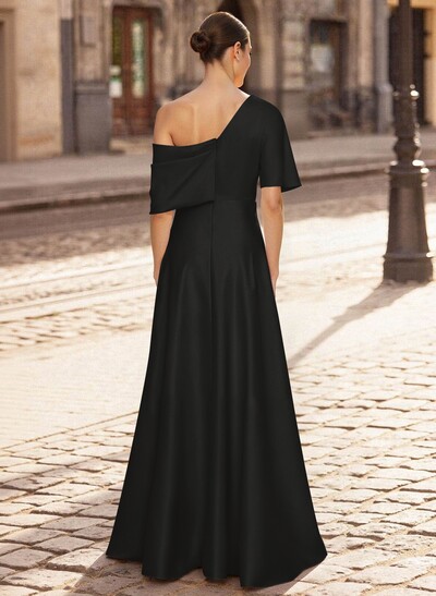 A-Line Asymmetrical 1/2 Sleeves Floor-Length Crepe Satin Mother Of The Bride Dresses