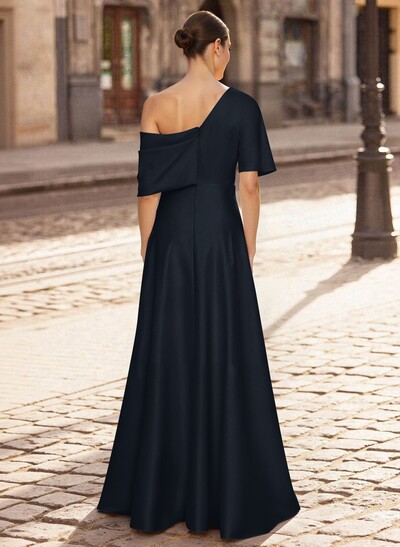 A-Line Asymmetrical 1/2 Sleeves Floor-Length Crepe Satin Mother Of The Bride Dresses
