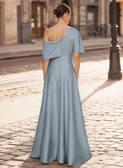 A-Line Asymmetrical 1/2 Sleeves Floor-Length Crepe Satin Mother Of The Bride Dresses