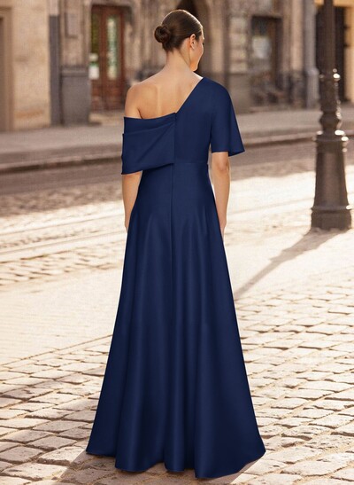 A-Line Asymmetrical 1/2 Sleeves Floor-Length Crepe Satin Mother Of The Bride Dresses