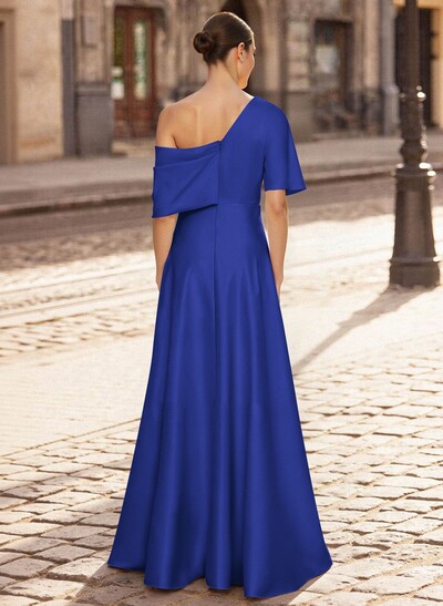 A-Line Asymmetrical 1/2 Sleeves Floor-Length Crepe Satin Mother Of The Bride Dresses