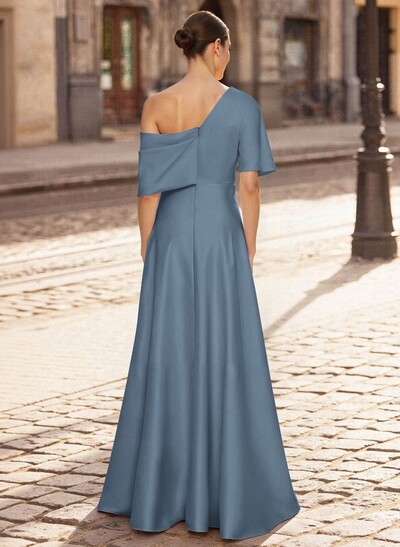A-Line Asymmetrical 1/2 Sleeves Floor-Length Crepe Satin Mother Of The Bride Dresses