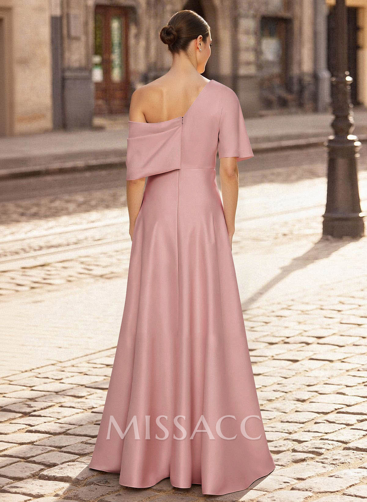 A-Line Asymmetrical 1/2 Sleeves Floor-Length Crepe Satin Mother Of The Bride Dresses A-Line Asymmetrical 1/2 Sleeves Floor-Length Crepe Satin Mother Of The Bride Dresses