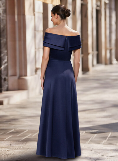 A-Line Off-The-Shoulder Sleeveless Floor-Length Satin Evening Dresses With Overskirt Dress