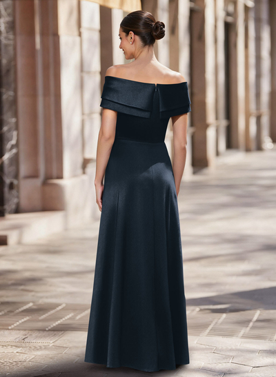 A-Line Off-The-Shoulder Floor-Length Satin Mother Of The Bride Dresses With Overskirt Dress