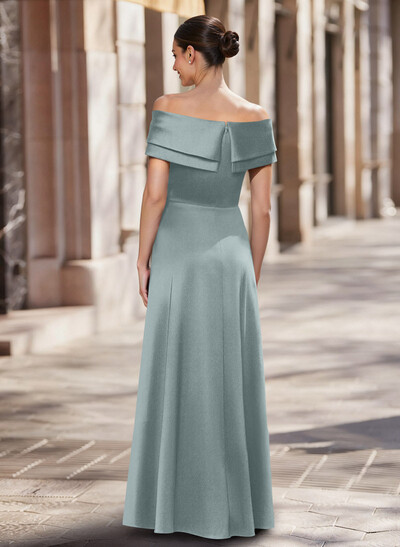 A-Line Off-The-Shoulder Floor-Length Satin Mother Of The Bride Dresses With Overskirt Dress