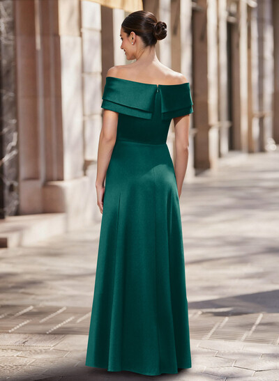 A-Line Off-The-Shoulder Floor-Length Satin Mother Of The Bride Dresses With Overskirt Dress
