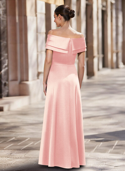 A-Line Off-The-Shoulder Floor-Length Satin Mother Of The Bride Dresses With Overskirt Dress