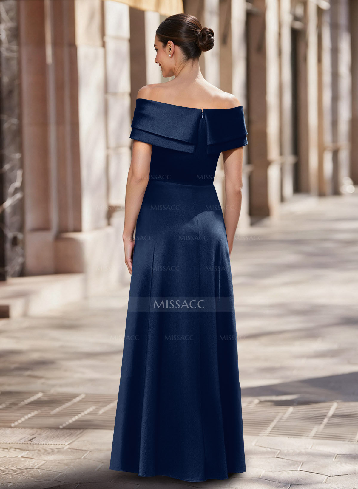 A-Line Off-The-Shoulder Floor-Length Satin Mother Of The Bride Dresses With Overskirt Dress